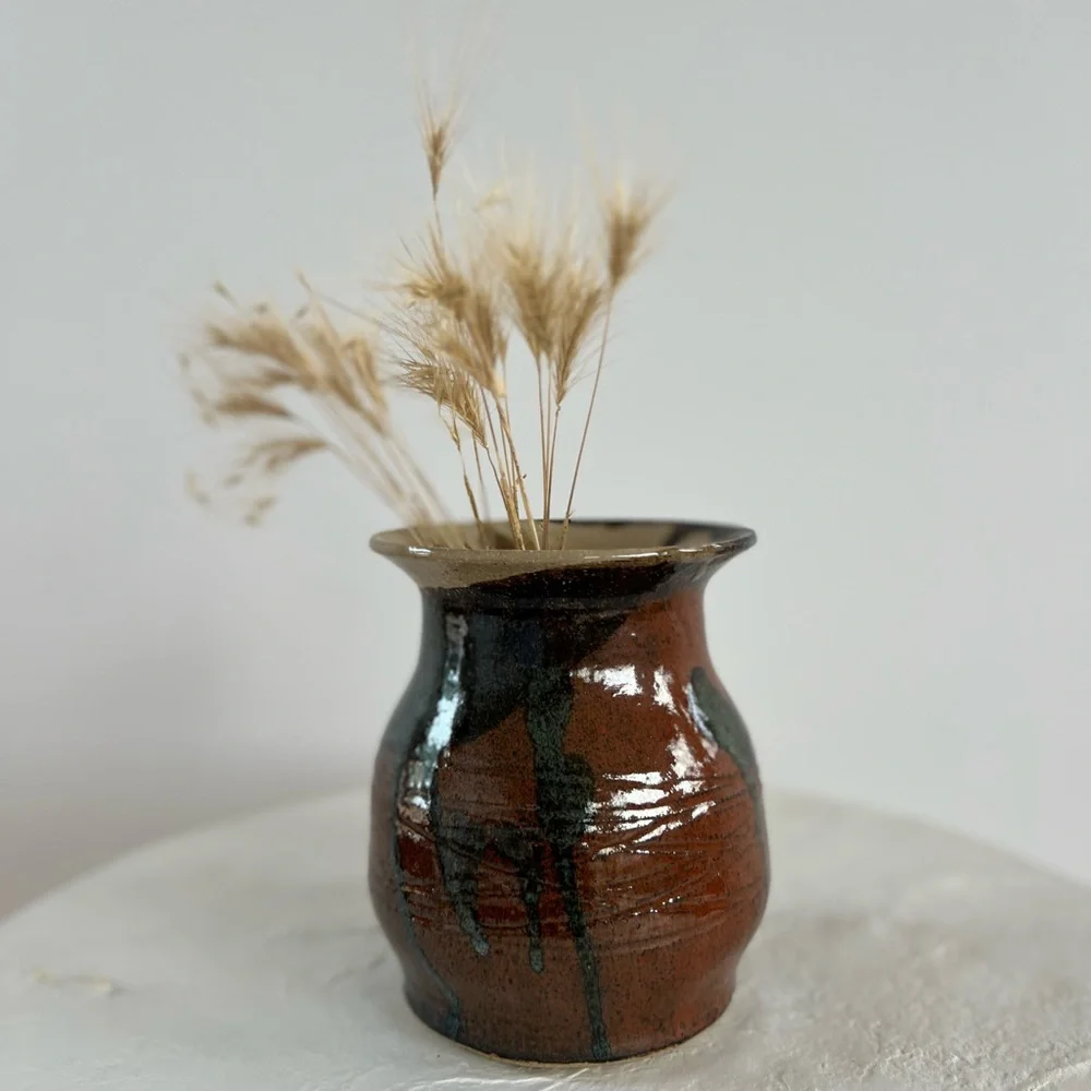 HAND-MADE SIGNED STUDIO POTTERY MID-CENTURY VASE - JAPANDI BOHO MCM‎ STYLE